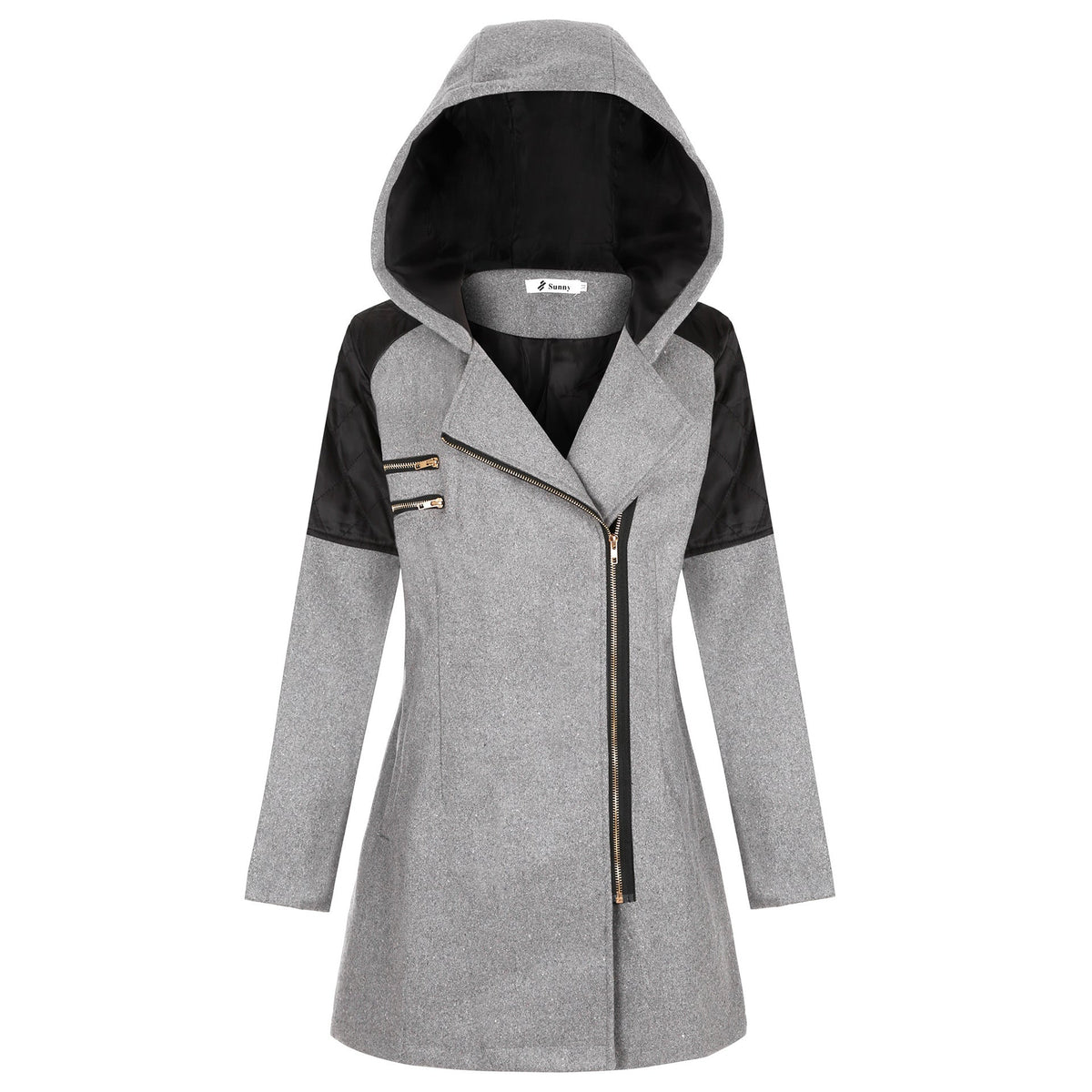 Women Warm Slim Full Zipper Coat Thick Woolen Coat Female Fall Winter Windbreaker Hooded Diagonal Zipper Women's Clothing
