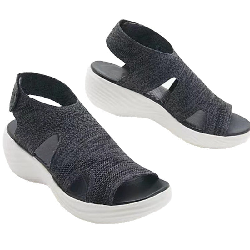 Women's Mesh Wedge Soft Sole Casual Sports Flat Fly Knit Sandals Shoes