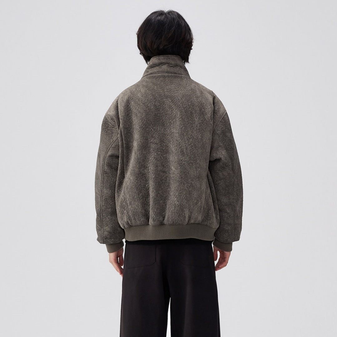 Mens Thick Solid-Color Wool Jacket Short Padded Coat