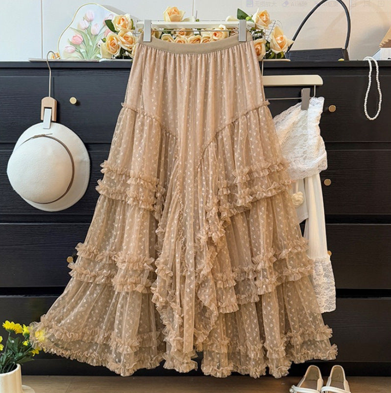Sweet Floral Mesh Maxi Dress With Intricate Ruffle Detailing And Asymmetrical Hemversatile And Chic