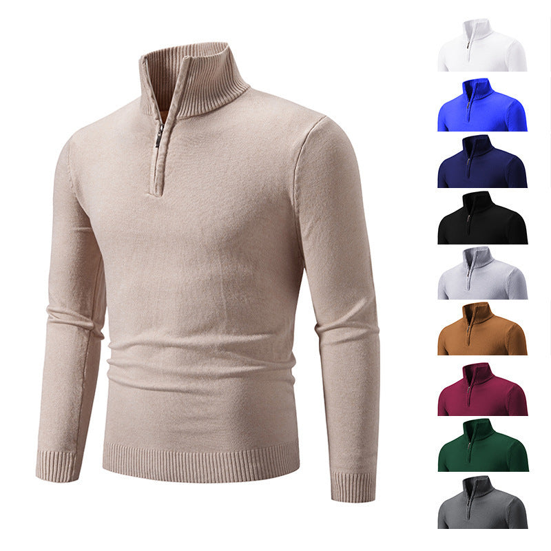 Zip-up Turtleneck Pullover Men's Long Sleeved Sweater