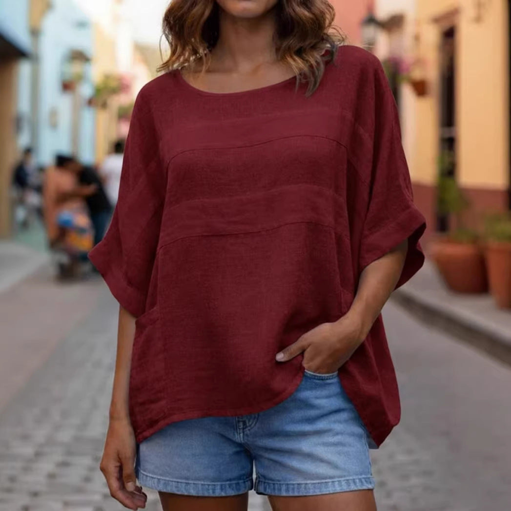 Loose-fitting Top With A Crew Neck And Three-quarter-length Sleeves