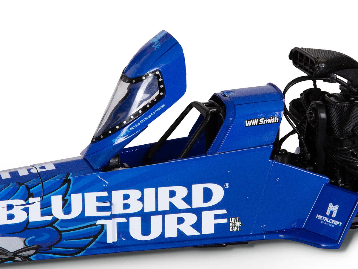 NHRA TFD (Top Fuel Dragster) #TF200 Will Smith "Bluebird Turf" Blue with Graphics (2026) 1/24 Diecast Model Car by Auto World