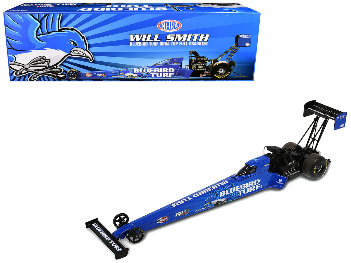 NHRA TFD (Top Fuel Dragster) #TF200 Will Smith "Bluebird Turf" Blue with Graphics (2026) 1/24 Diecast Model Car by Auto World
