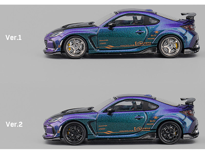 Subaru BRZ Varis Arising-1 RHD (Right Hand Drive) Magic Purple Metallic with Carbon Hood and Extra Wheels 1/64 Diecast Model Car by CM Models