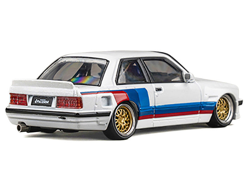 Pandem E30 V1 White with Stripes and Extra Wheels 1/64 Diecast Model Car by CM Models