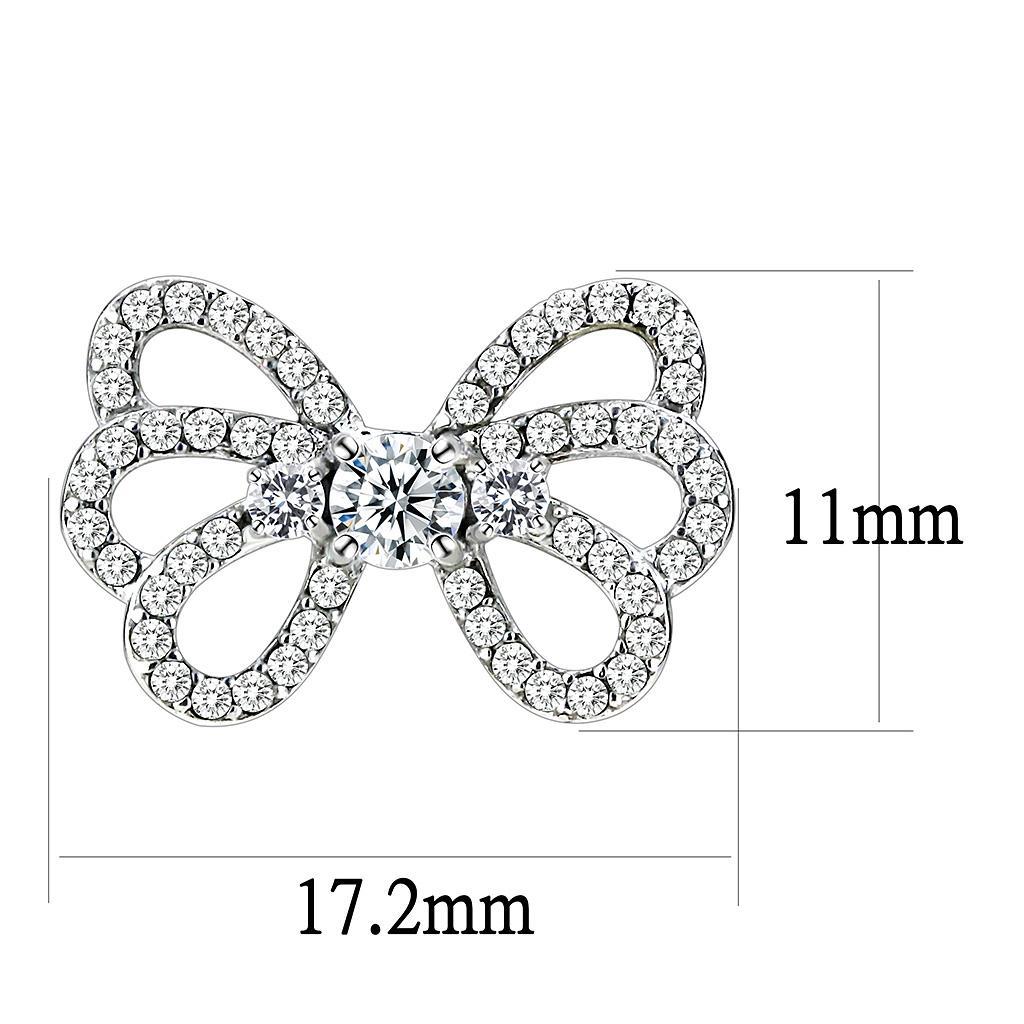 DA067 - High polished (no plating) Stainless Steel Earrings with AAA Grade CZ in Clear