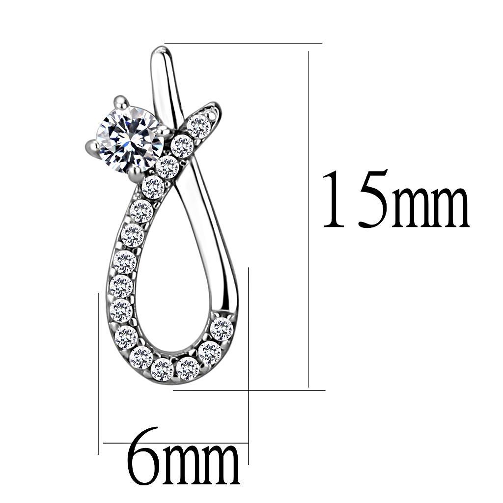 DA196 - High polished (no plating) Stainless Steel Earrings with AAA Grade CZ in Clear