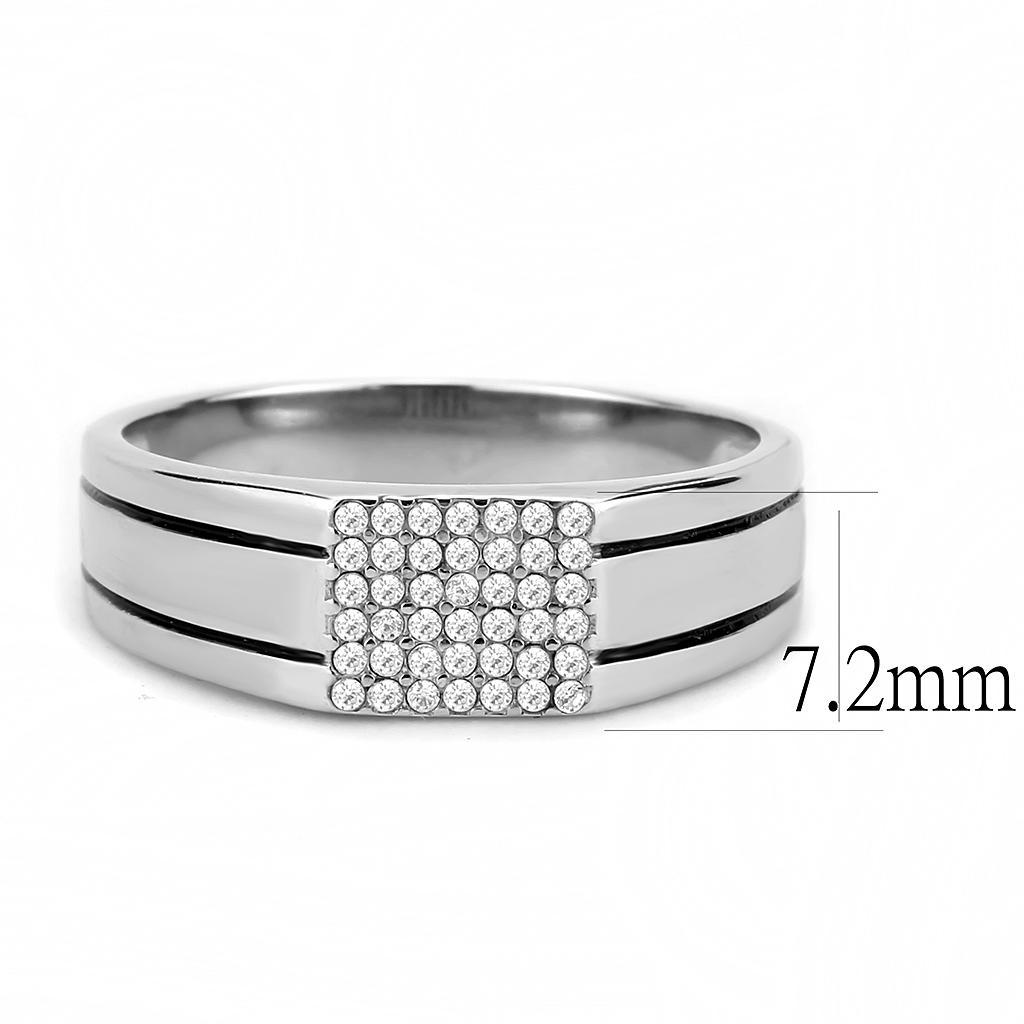 DA253 - High polished (no plating) Stainless Steel Ring with AAA Grade CZ in Clear