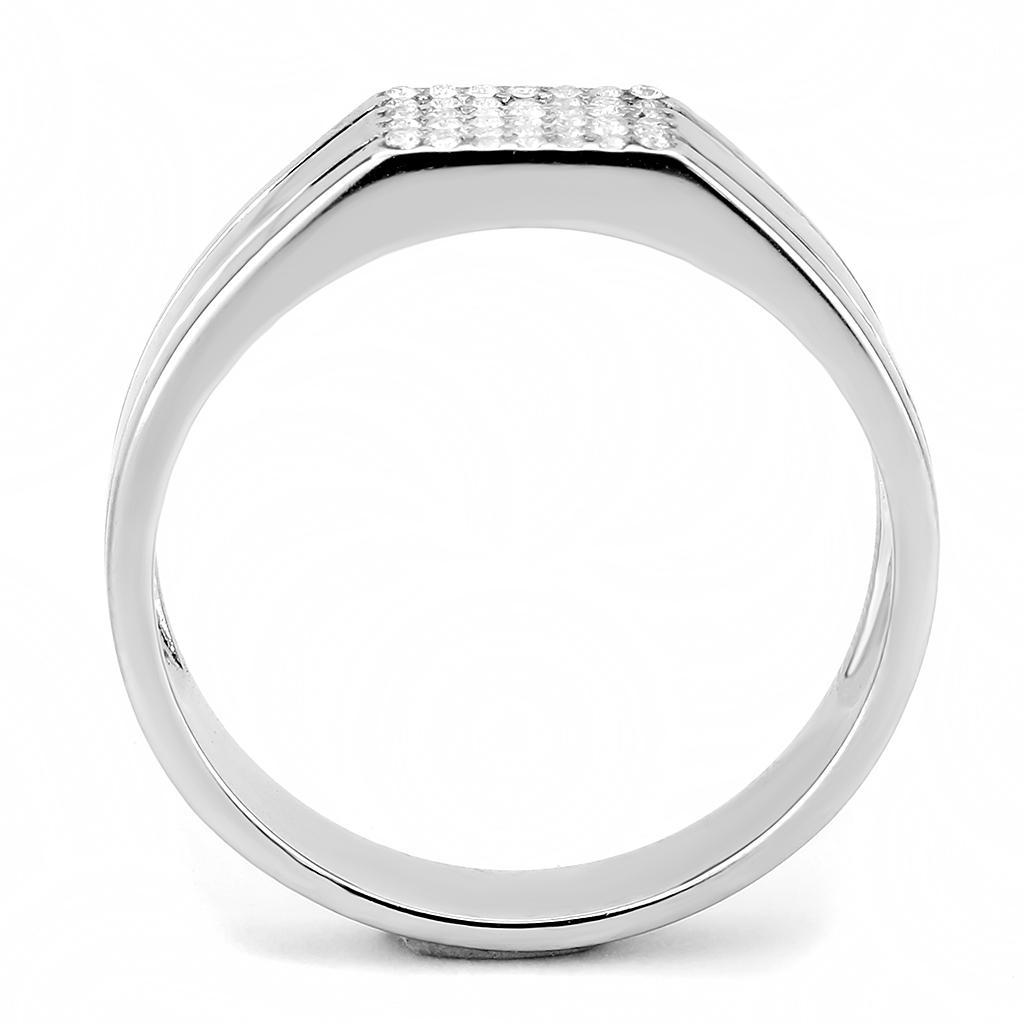DA253 - High polished (no plating) Stainless Steel Ring with AAA Grade CZ in Clear