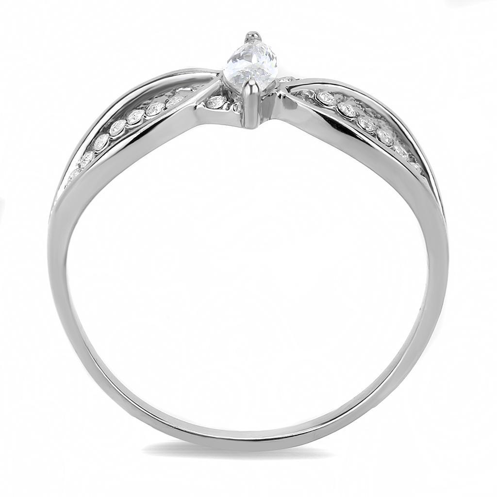DA262 - High polished (no plating) Stainless Steel Ring with AAA Grade CZ in Clear