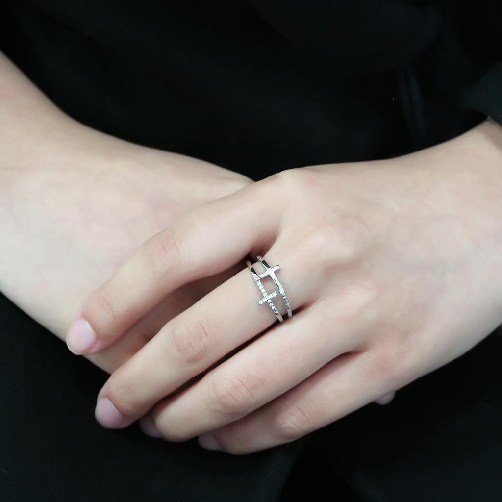 DA319 - No Plating Stainless Steel Ring with AAA Grade CZ in Clear