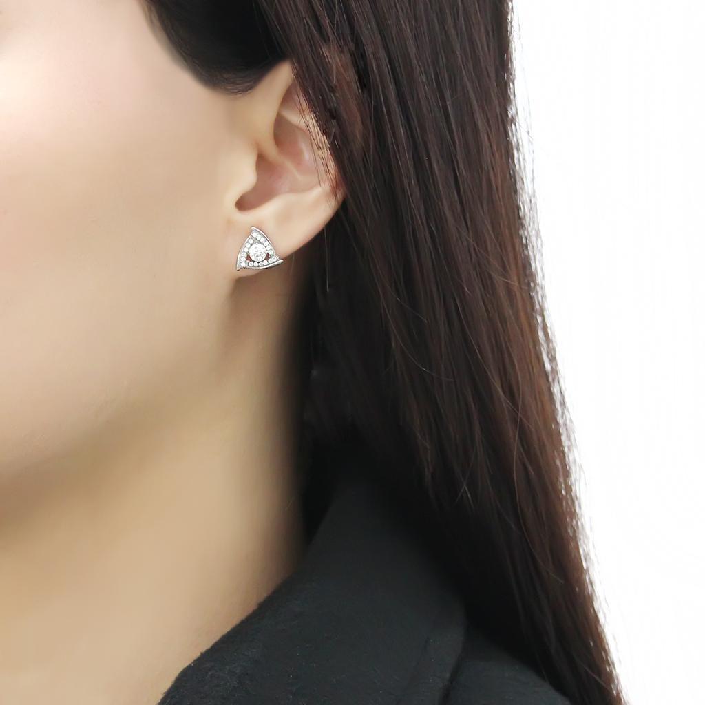 DA328 - No Plating Stainless Steel Earrings with AAA Grade CZ in Clear