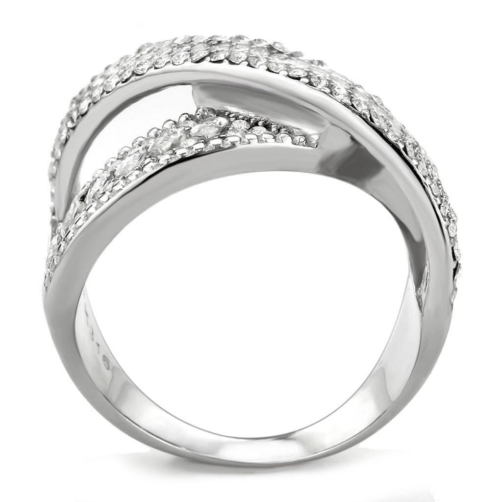 DA361 - High polished (no plating) Stainless Steel Ring with AAA Grade CZ in Clear