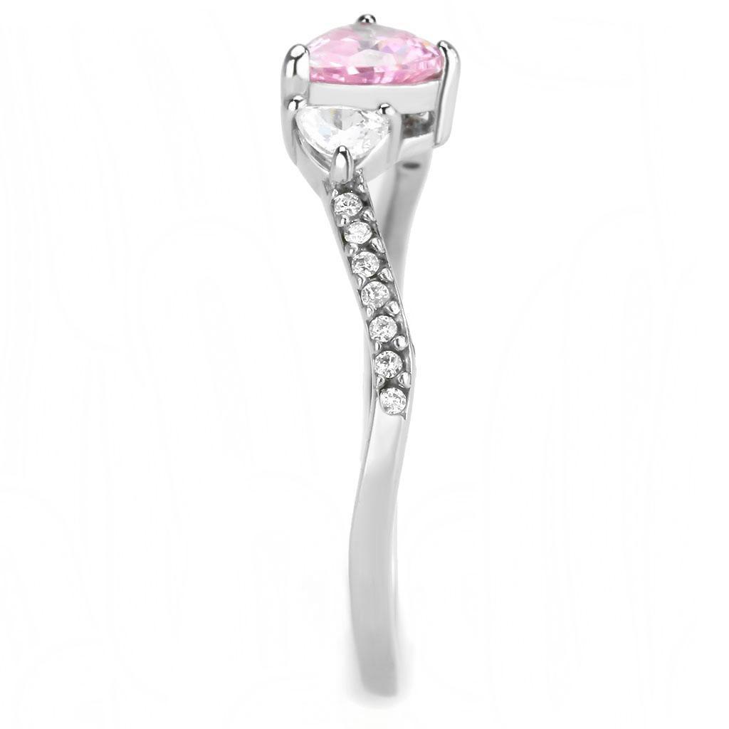 DA384 - High polished (no plating) Stainless Steel Ring with AAA Grade CZ in Rose