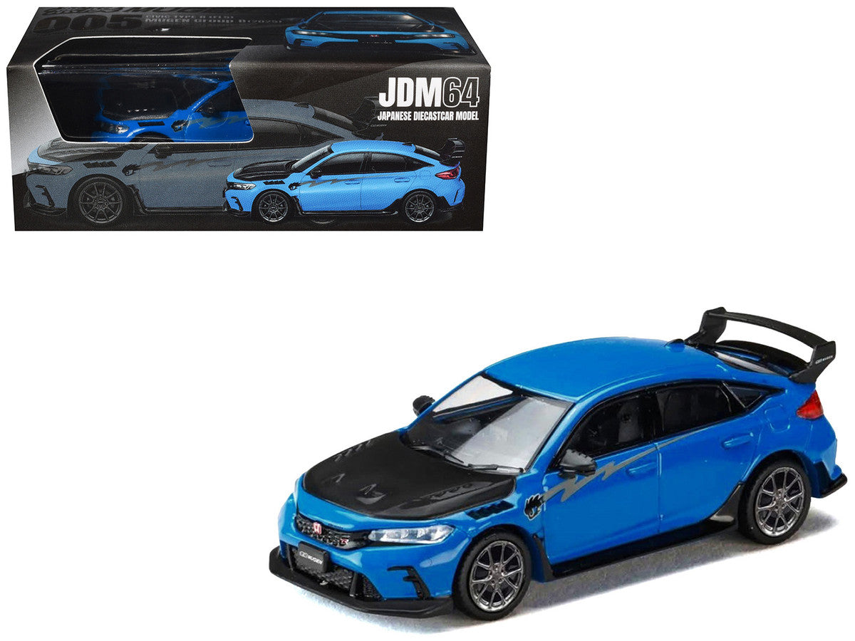 Honda Civic Type R (FL5) RHD (Right Hand Drive) Racing Blue Pearl with Carbon Hood "MUGEN Group B" (2025) "JDM64" Series 1/64 Diecast Model Car by Hobby Japan