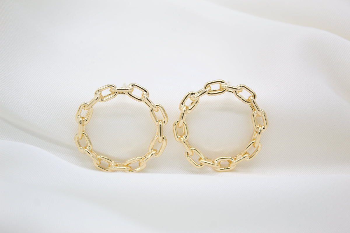 Round Gold Link Stud Earring (K170)