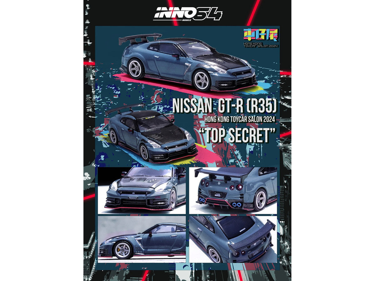 2024 Nissan GT-R (R35) Nismo "Top Secret" RHD (Right Hand Drive) Gray with Carbon Hood and Top "Hong Kong Toy Car Salon 2024 Special Edition" 1/64 Diecast Model Car by Inno Models