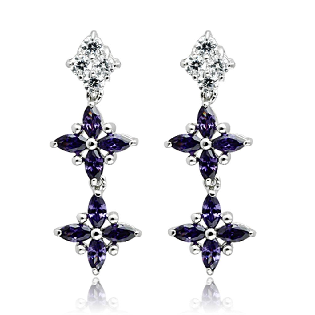 LO2324 - Rhodium Brass Jewelry Sets with AAA Grade CZ in Amethyst