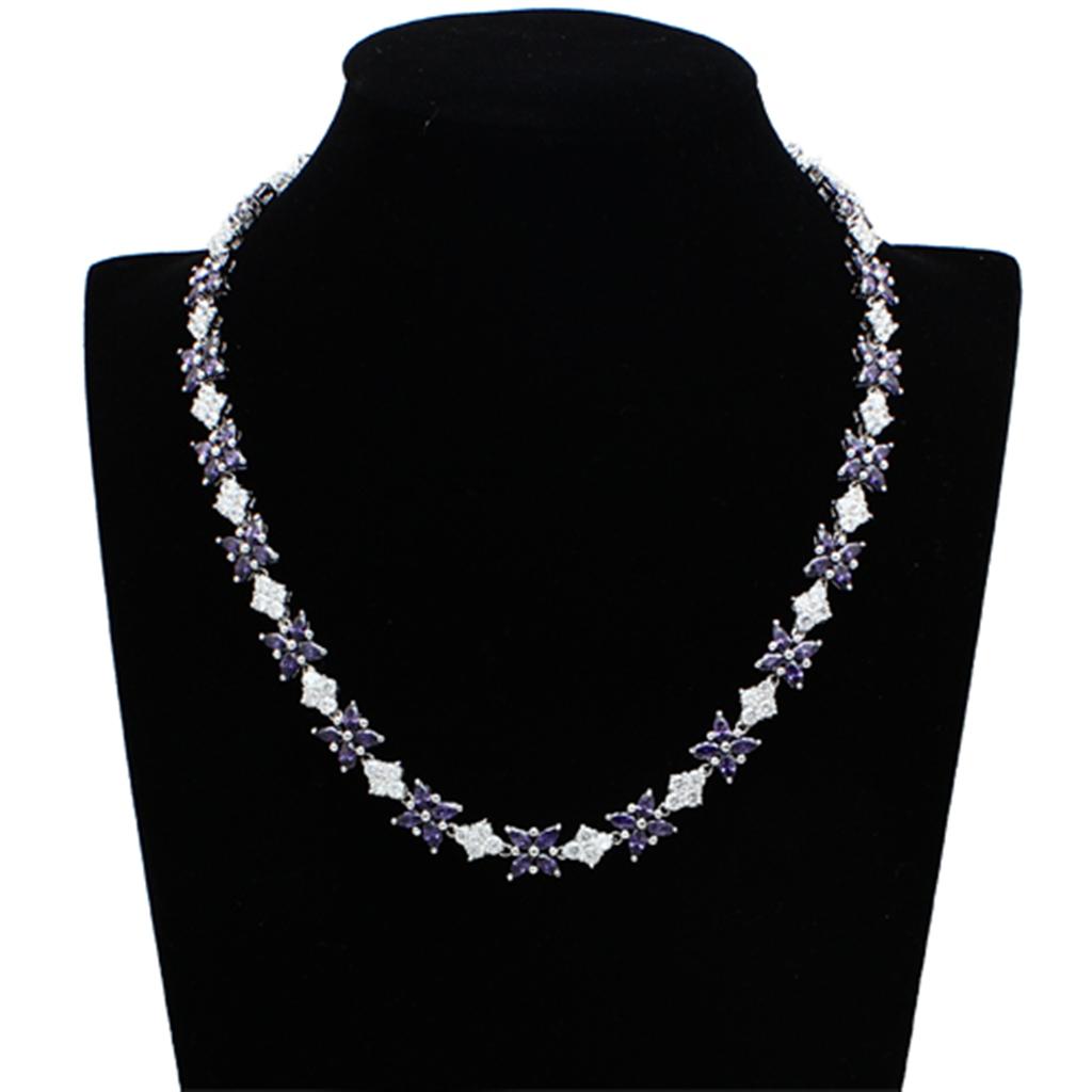 LO2324 - Rhodium Brass Jewelry Sets with AAA Grade CZ in Amethyst