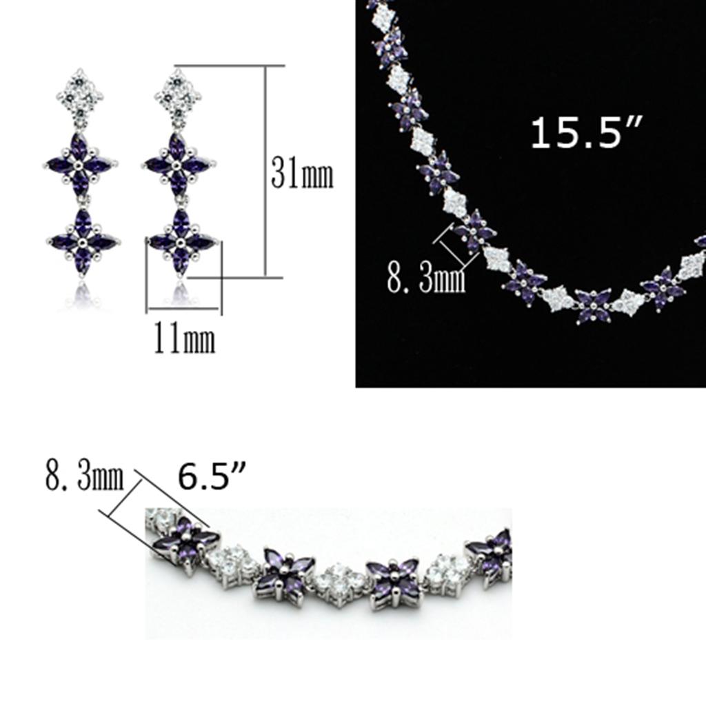 LO2324 - Rhodium Brass Jewelry Sets with AAA Grade CZ in Amethyst