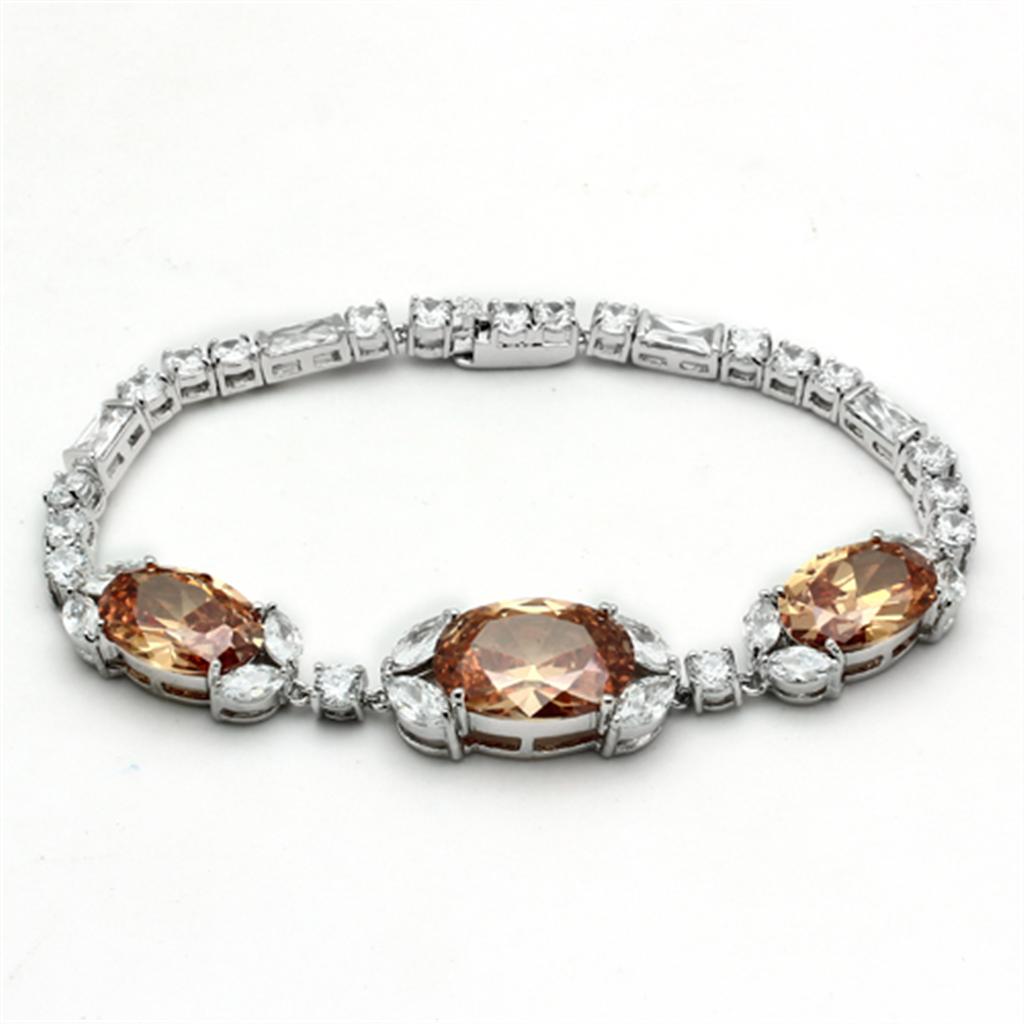 LO2326 - Rhodium Brass Jewelry Sets with AAA Grade CZ in Champagne