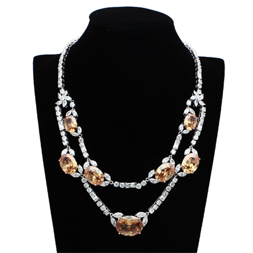 LO2326 - Rhodium Brass Jewelry Sets with AAA Grade CZ in Champagne