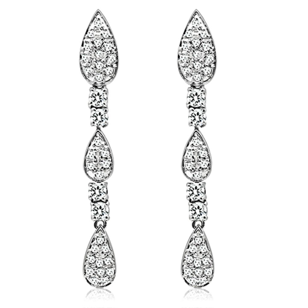 LO2428 - Rhodium Brass Jewelry Sets with AAA Grade CZ in Clear