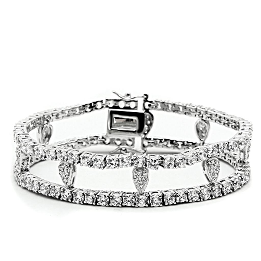 LO2428 - Rhodium Brass Jewelry Sets with AAA Grade CZ in Clear