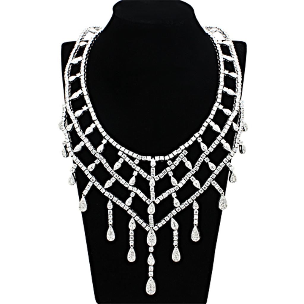 LO2428 - Rhodium Brass Jewelry Sets with AAA Grade CZ in Clear