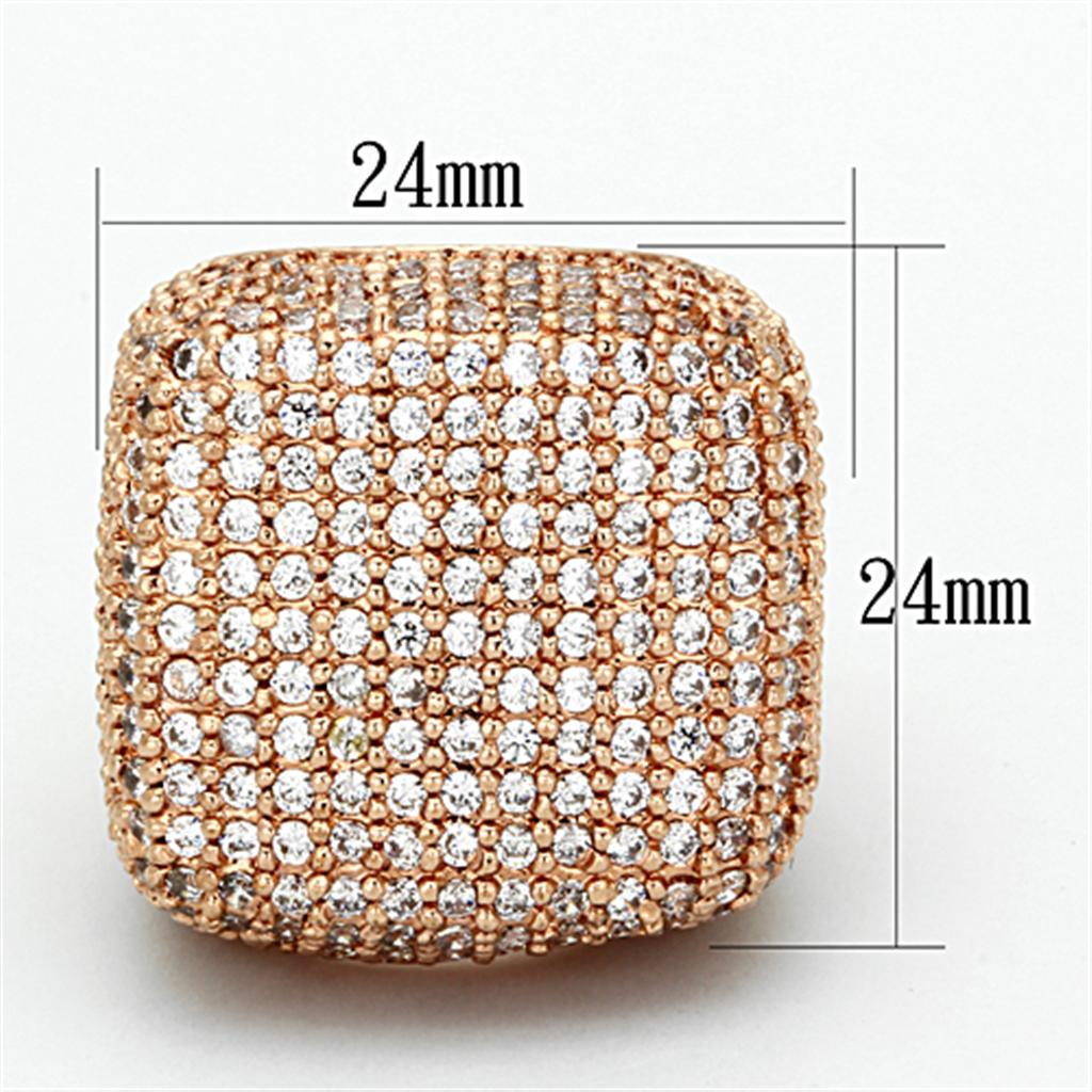 LO3038 - Rose Gold Brass Ring with AAA Grade CZ in Clear
