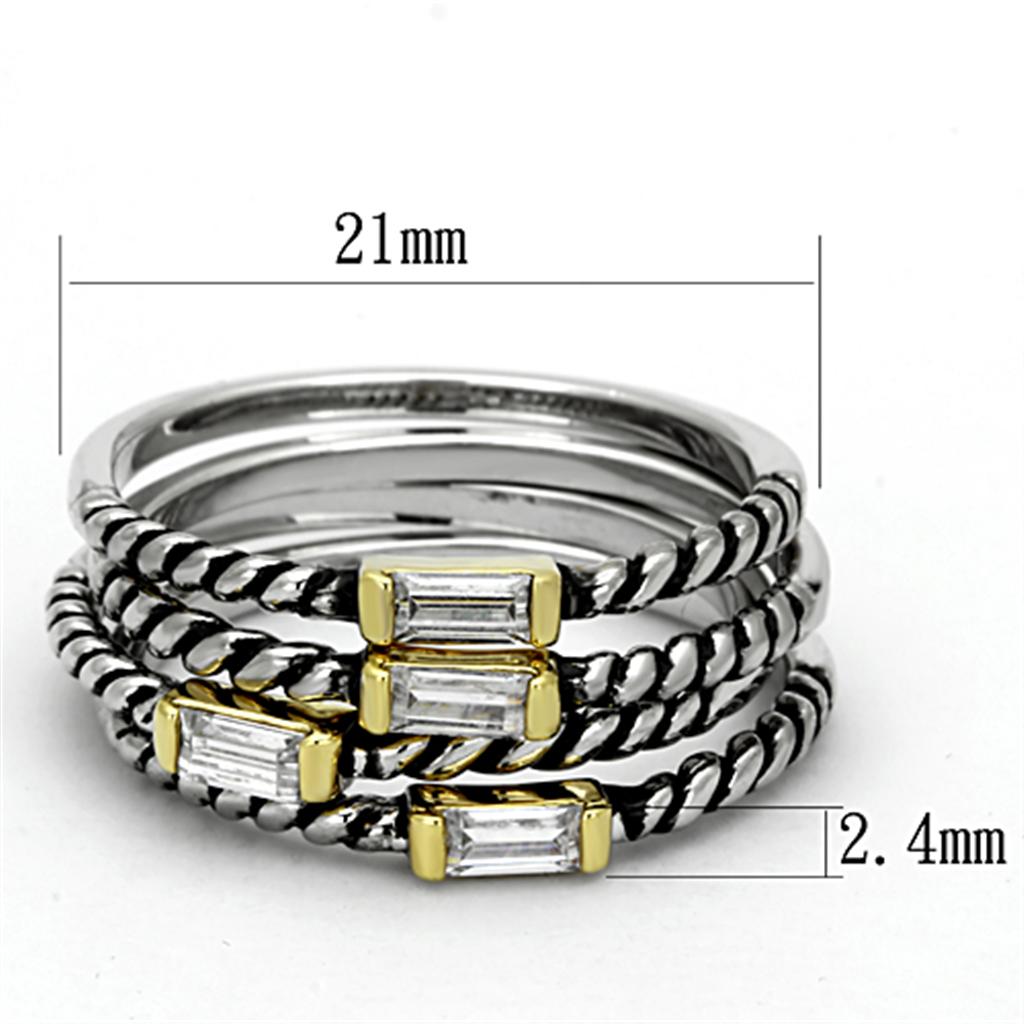 LO3060 - Reverse Two-Tone Brass Ring with Top Grade Crystal in Clear