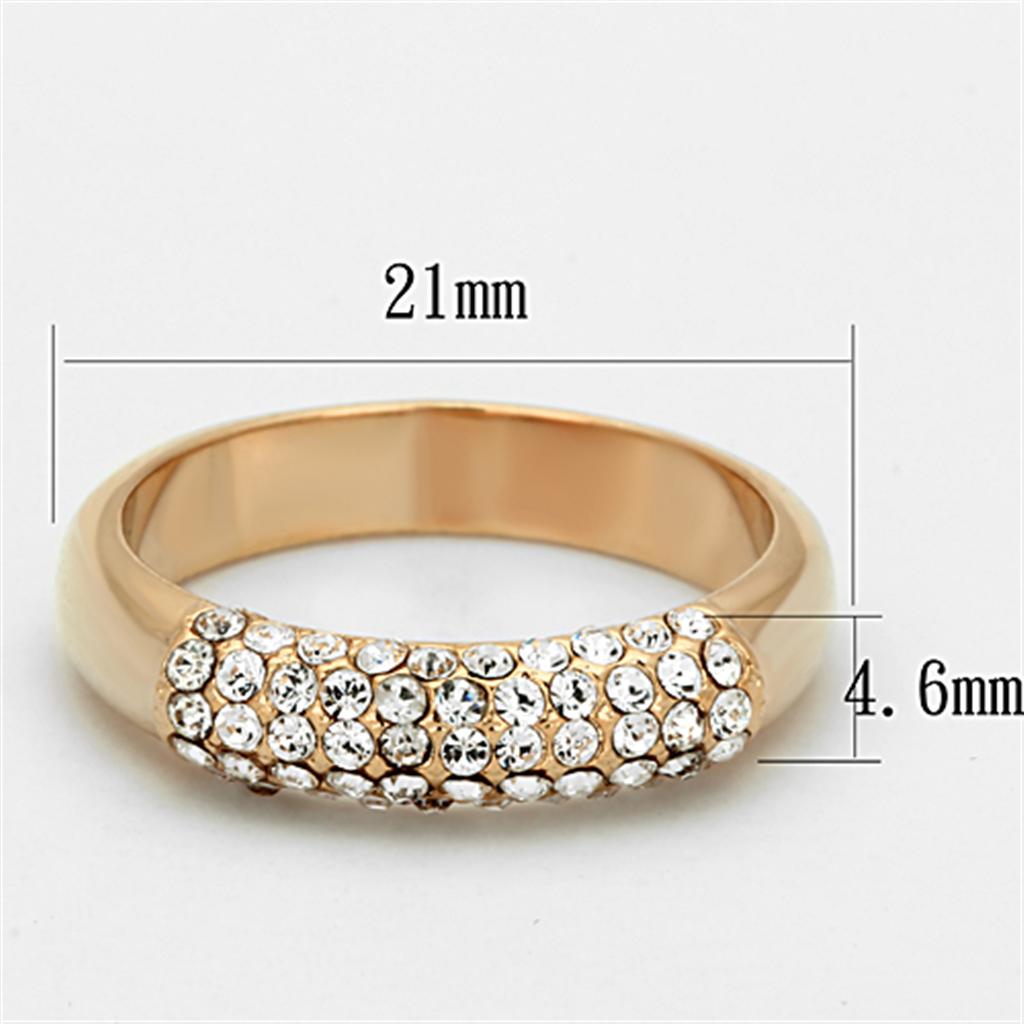 LO3069 - Rose Gold Brass Ring with Top Grade Crystal in Clear