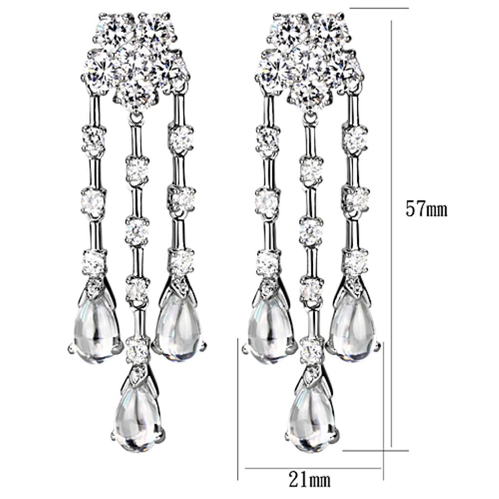 LO3076 - Rhodium Brass Jewelry Sets with AAA Grade CZ in Clear