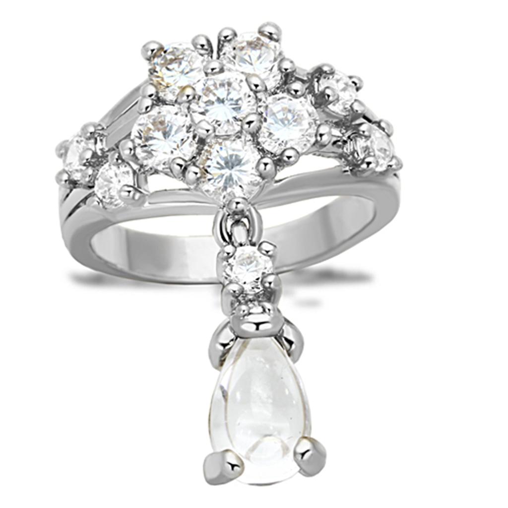 LO3076 - Rhodium Brass Jewelry Sets with AAA Grade CZ in Clear