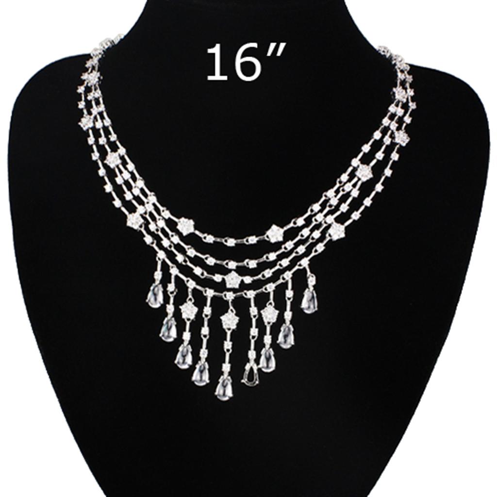 LO3076 - Rhodium Brass Jewelry Sets with AAA Grade CZ in Clear