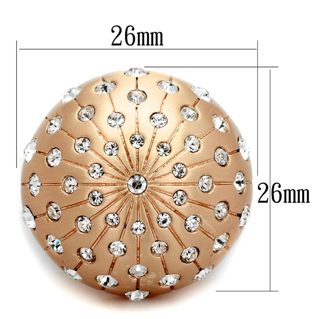 LO3514 - Rose Gold Brass Ring with Top Grade Crystal in Clear