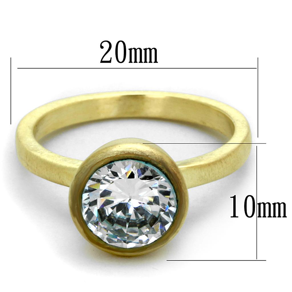 LO3538 - Gold & Brush Brass Ring with AAA Grade CZ in Clear