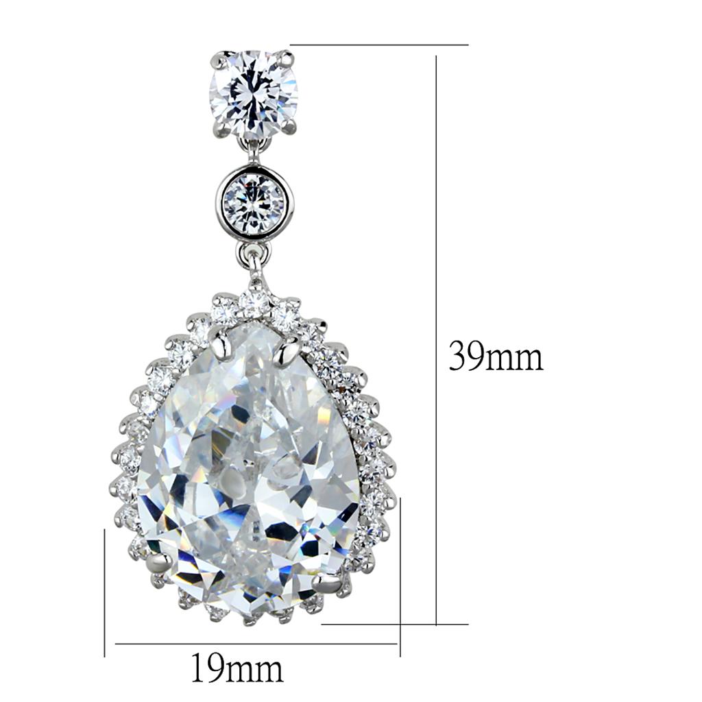 LO3765 - Rhodium Brass Earrings with AAA Grade CZ in Clear