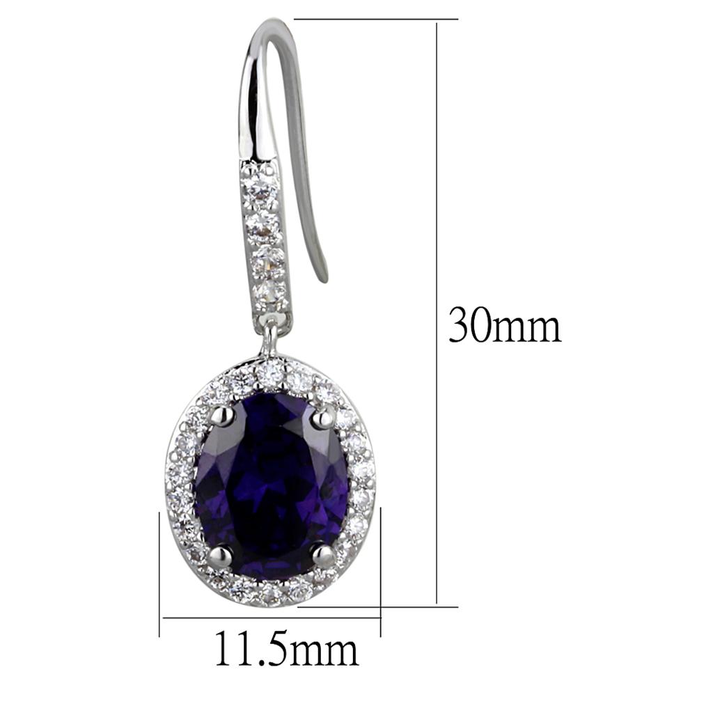 LO3771 - Rhodium Brass Earrings with AAA Grade CZ in Amethyst