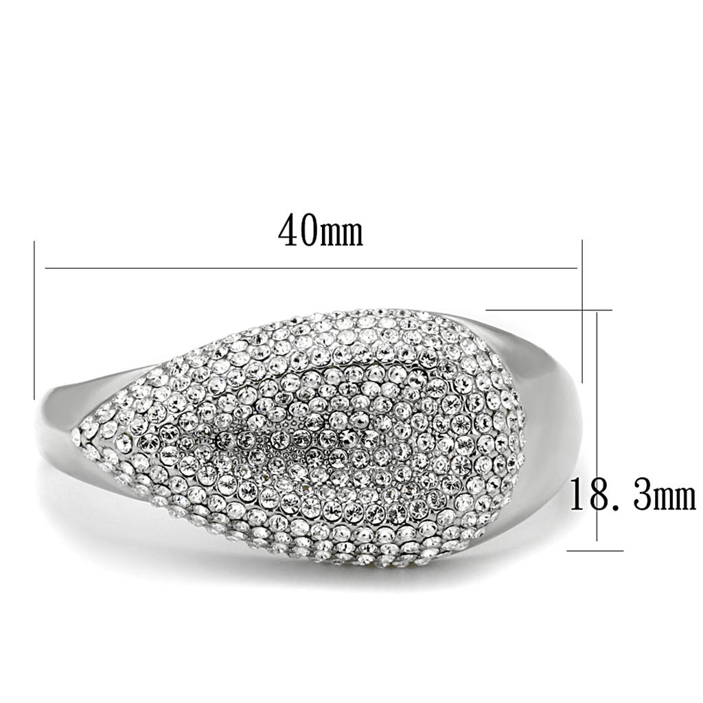 LO3913 - Rhodium Brass Ring with Top Grade Crystal in Clear