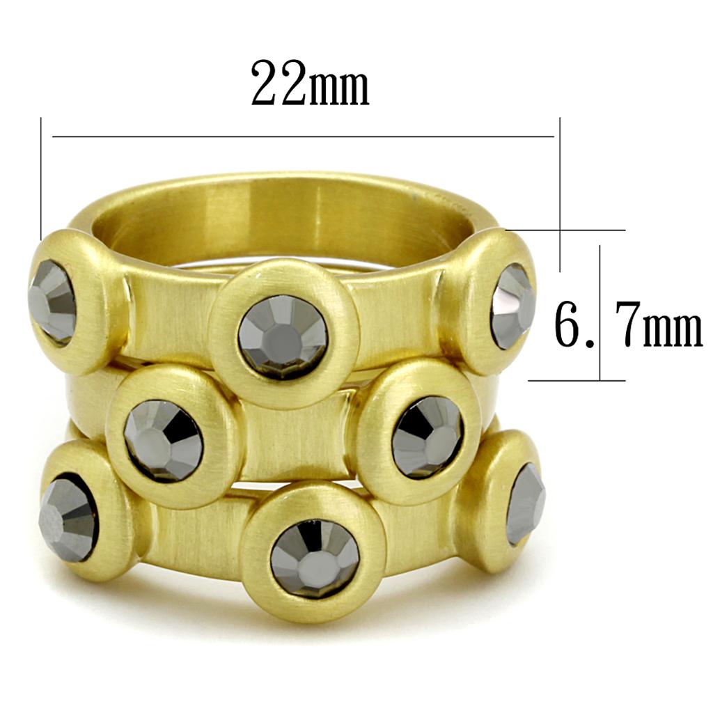 LO3917 - Gold & Brush Brass Ring with Top Grade Crystal in Hematite