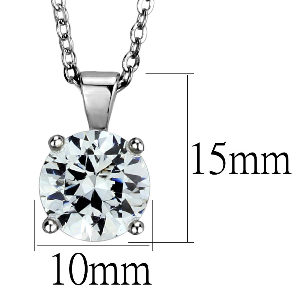 LO3932 - Rhodium Brass Chain Pendant with AAA Grade CZ in Clear