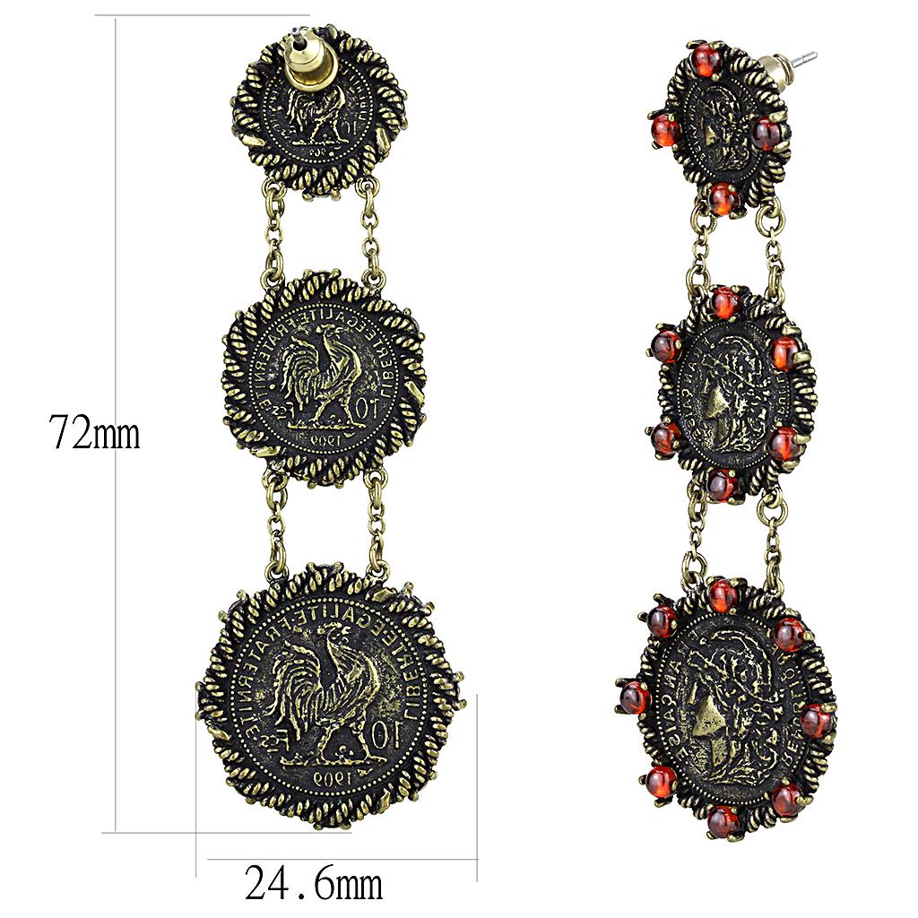 LO4196 - Antique Copper Brass Earrings with AAA Grade CZ in Garnet