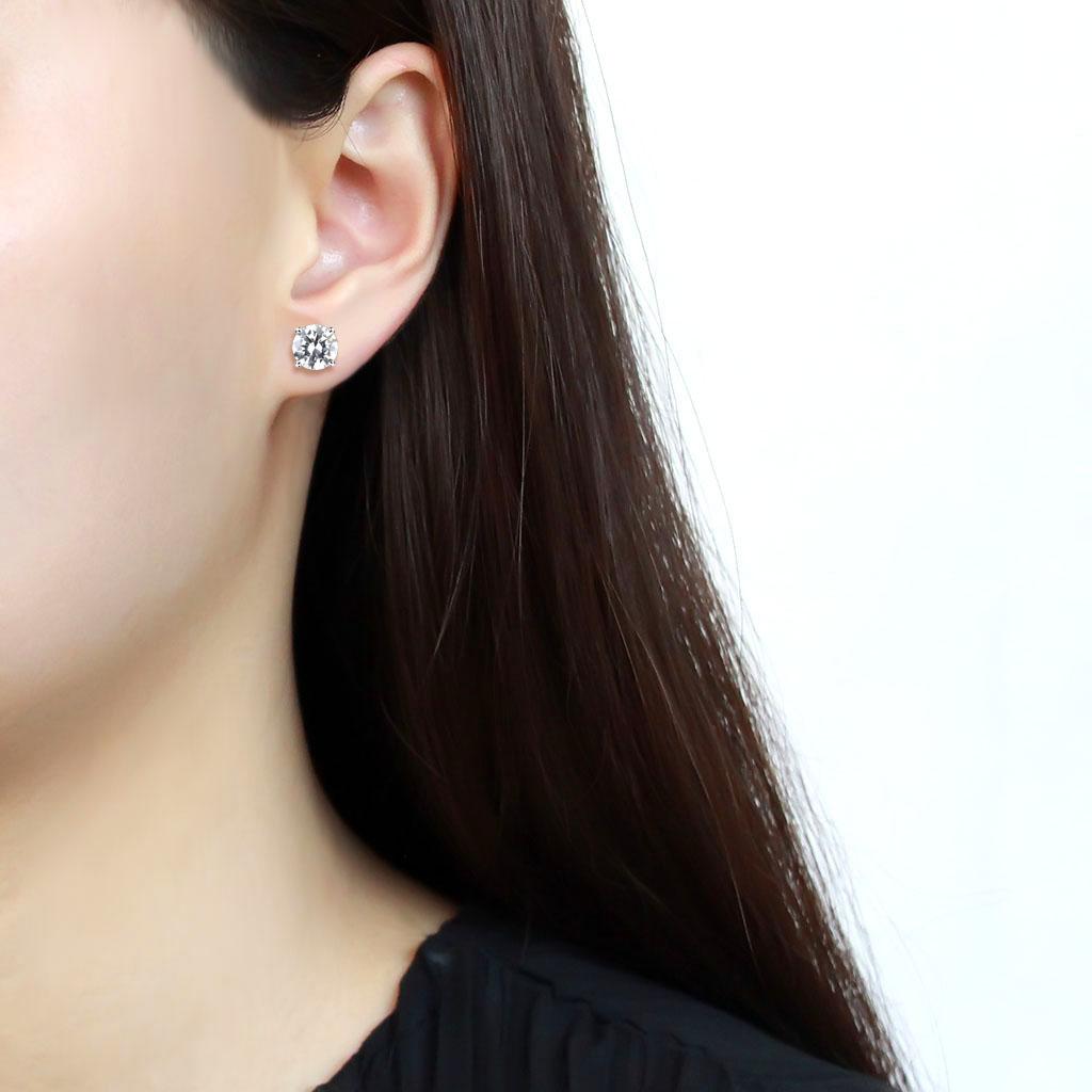 LO4632 - Rhodium Brass Earrings with AAA Grade CZ in Clear