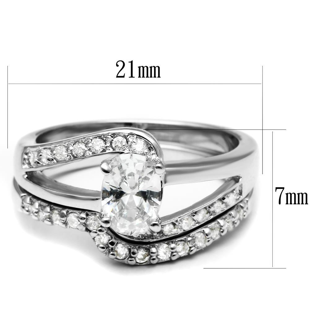 LO4712 - Rhodium Brass Ring with AAA Grade CZ in Clear