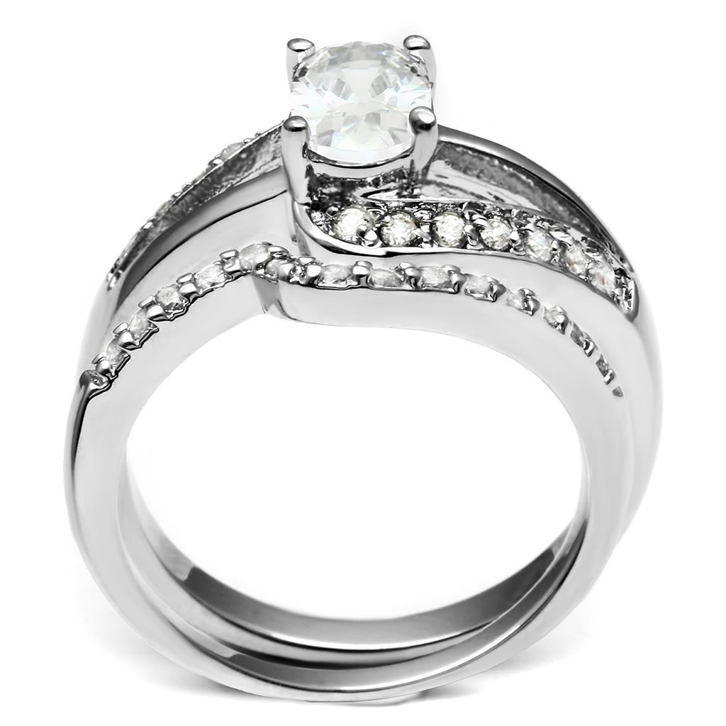 LO4712 - Rhodium Brass Ring with AAA Grade CZ in Clear