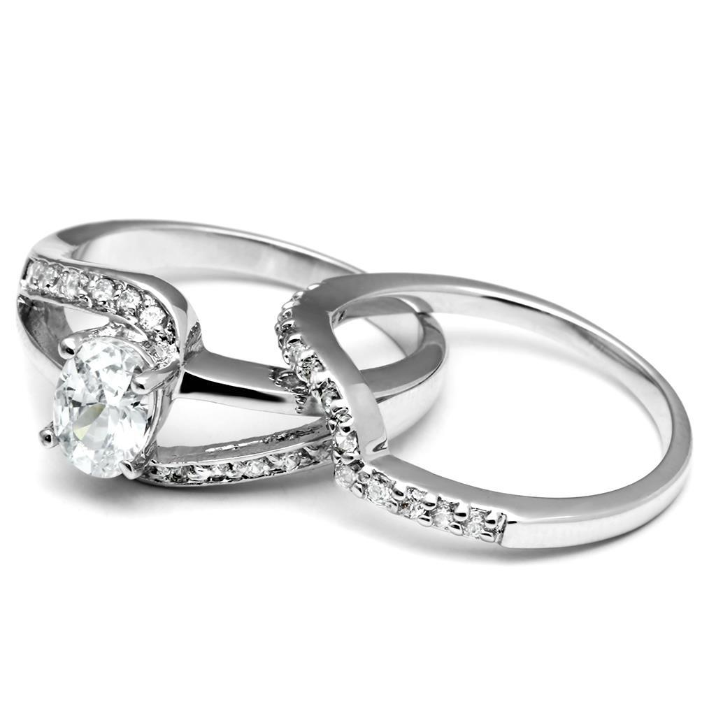 LO4712 - Rhodium Brass Ring with AAA Grade CZ in Clear