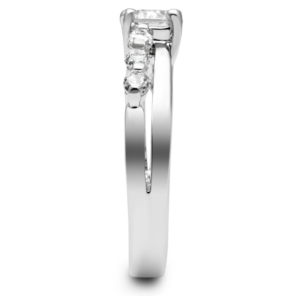 LO4713 - Rhodium Brass Ring with AAA Grade CZ in Clear
