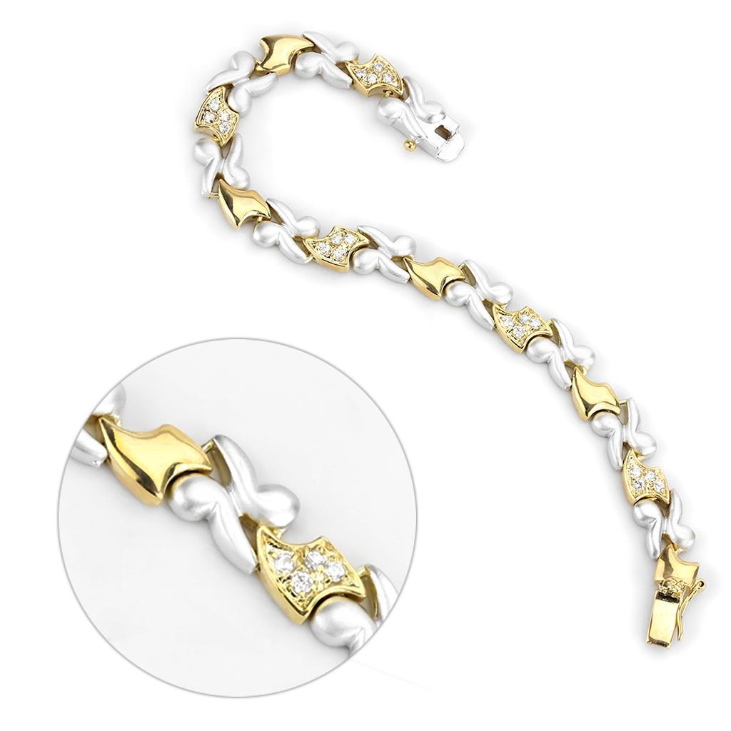 LO4736 - Gold+Rhodium Brass Bracelet with AAA Grade CZ in Clear